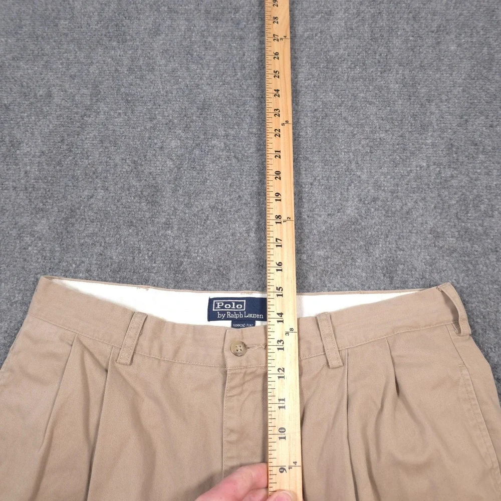 VTG Polo Ralph Lauren Hammond Pant Mens 35x28* Beige Chino Pleated Cuffed READ